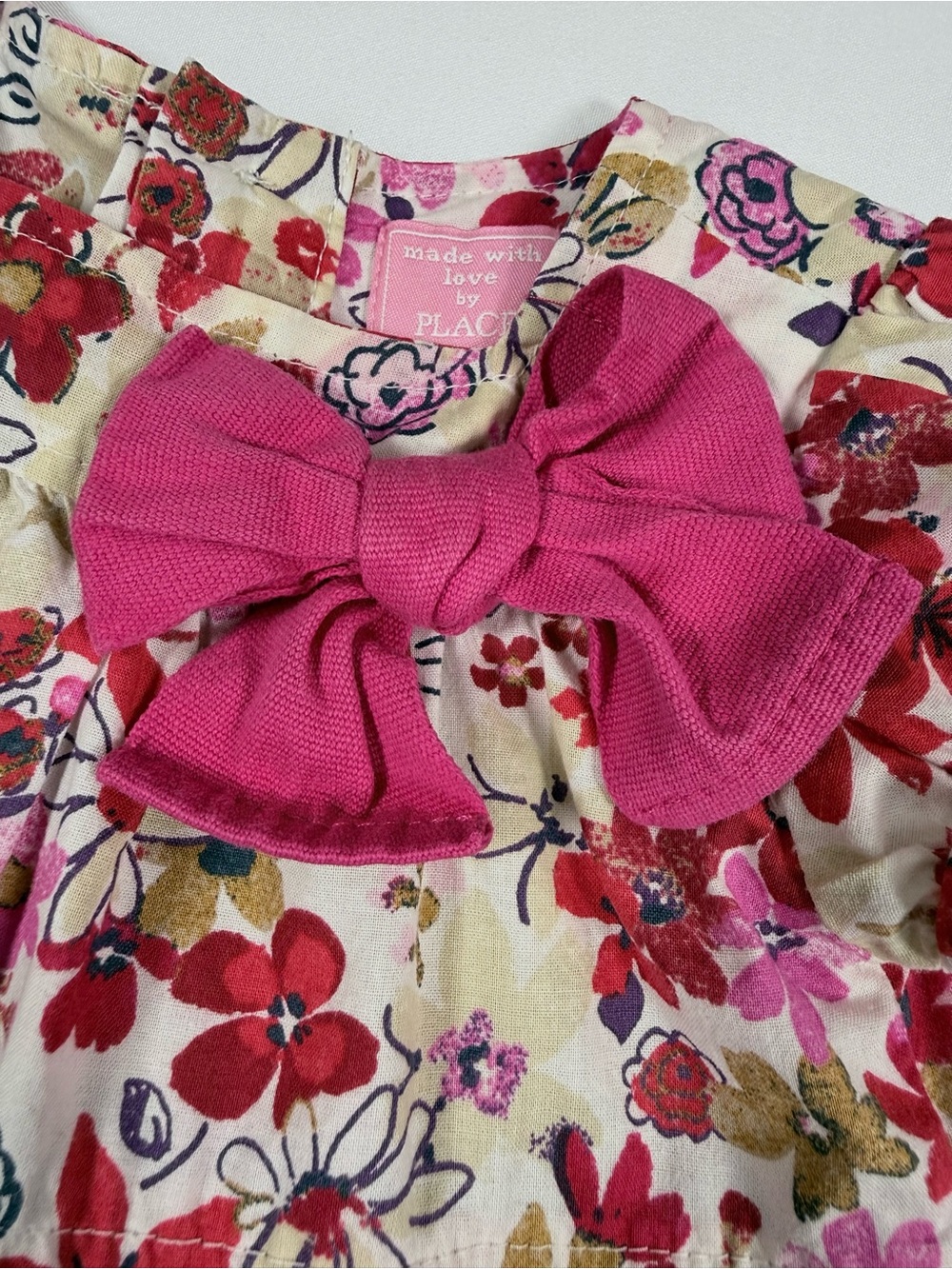 PLACE Girls Floral Polka‎ Dot Bow Dress 0-3m Cottagecore Boutique Retro Coquette - Picture 3 of 11